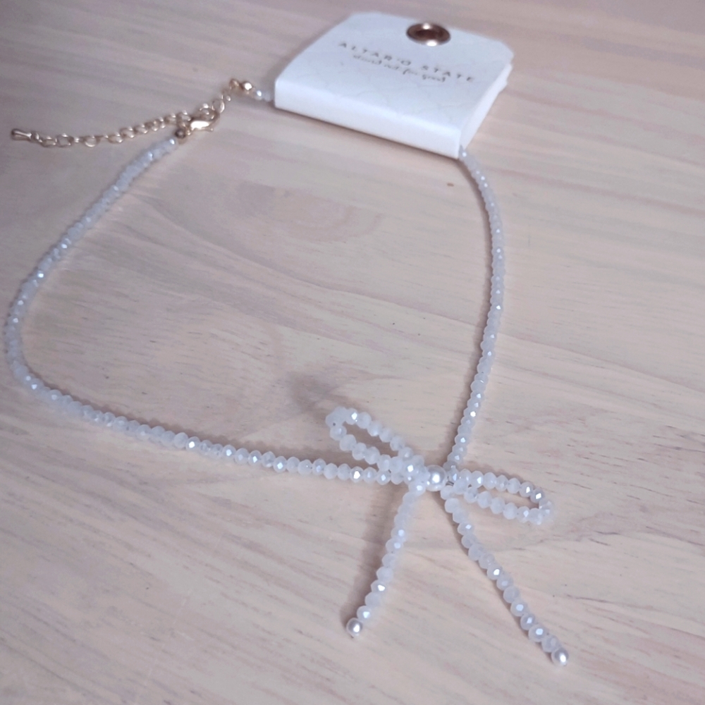 Altar'D State Ribbon Bow Crystal Sparkling Bead Gold Necklace Y2K Dainty